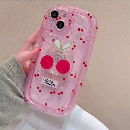 Coque en Silicone avec Support Petite Cerise pour iPhone 16 Pro