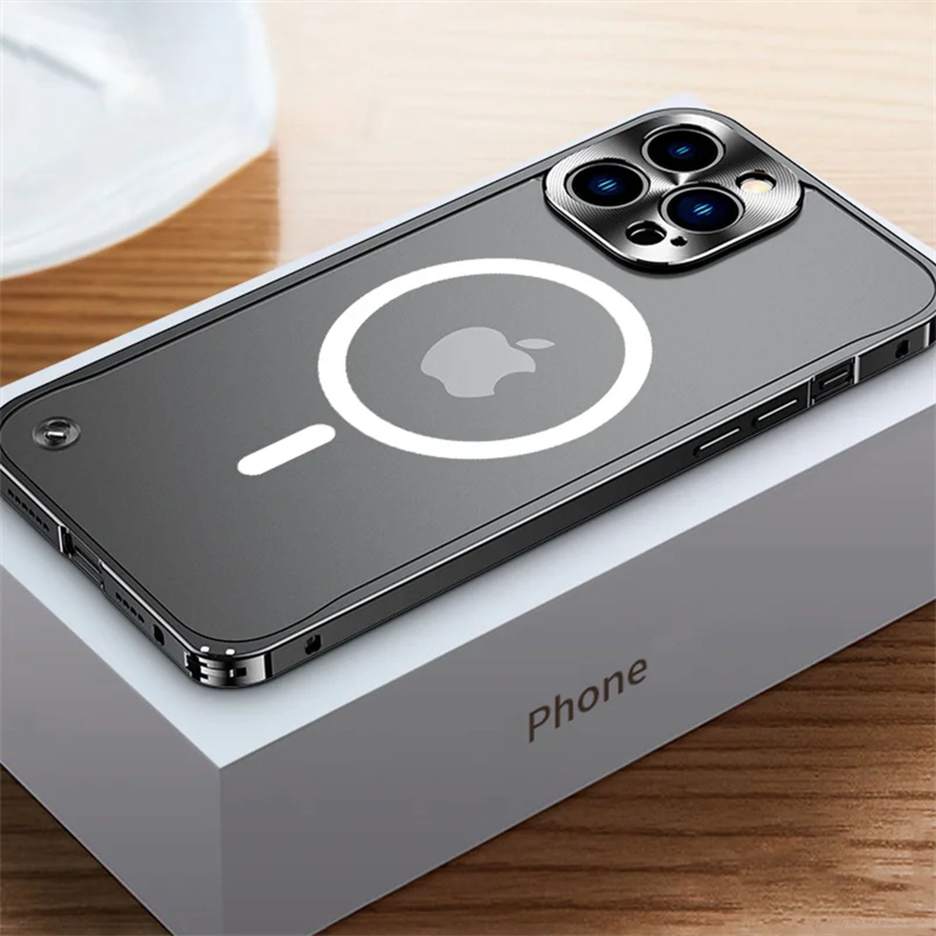 Coque Magnétique Aluminium Transparente Élégante pour iPhone 12 Pro Max - Noir