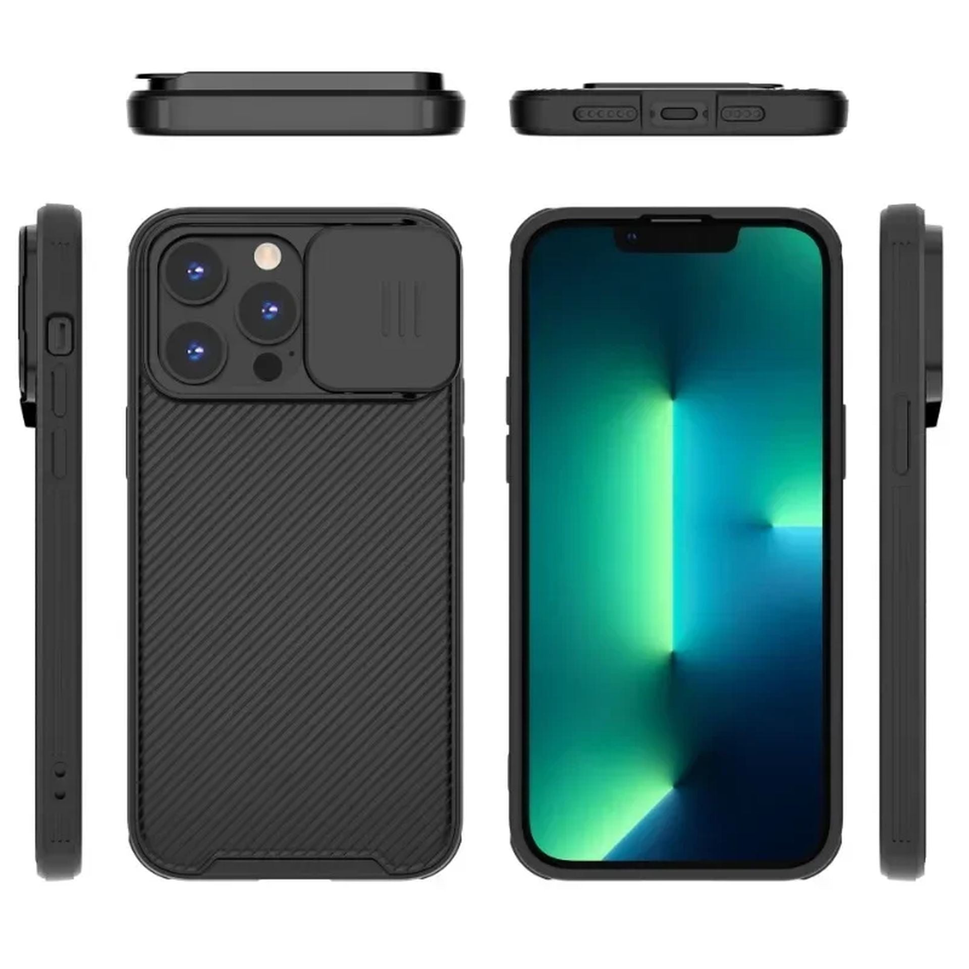 Coque Magnétique avec Protection d'Objectif Coulissante pour iPhone 12 - Noir
