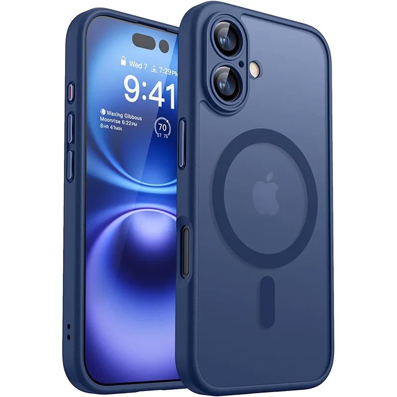 Coque Magnétique Translucide avec Bordures Renforcées pour iPhone 15 - Bleu