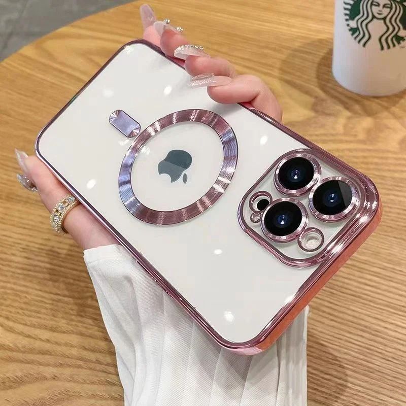 Coque Magnétique Transparente avec Anneau Support Compatible MagSage pour iPhone 14 Plus - Rose