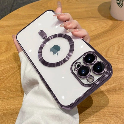 Coque Magnétique Transparente avec Anneau Support Compatible MagSage pour iPhone 15 - Violet
