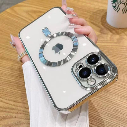 Coque Magnétique Transparente avec Anneau Support Compatible MagSage pour iPhone 15 - Argent