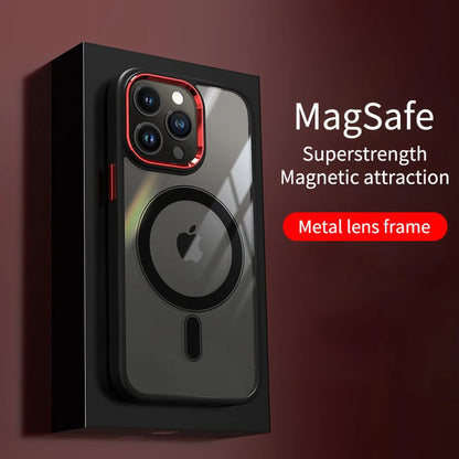 Coque Magnétique Transparente avec Cadre en Métal pour iPhone 16 Pro Max