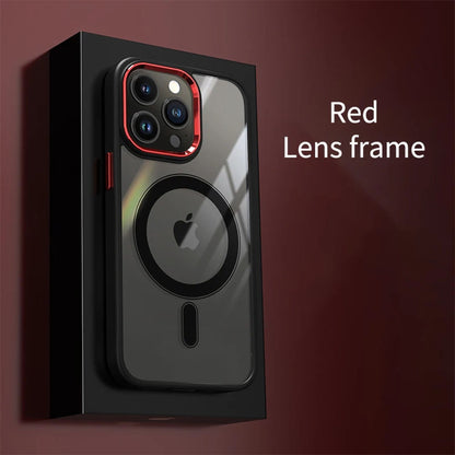 Coque Magnétique Transparente avec Cadre en Métal pour iPhone 16 Pro Max - Rouge