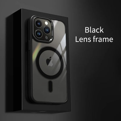 Coque Magnétique Transparente avec Cadre en Métal pour iPhone 16 Pro Max - Noir