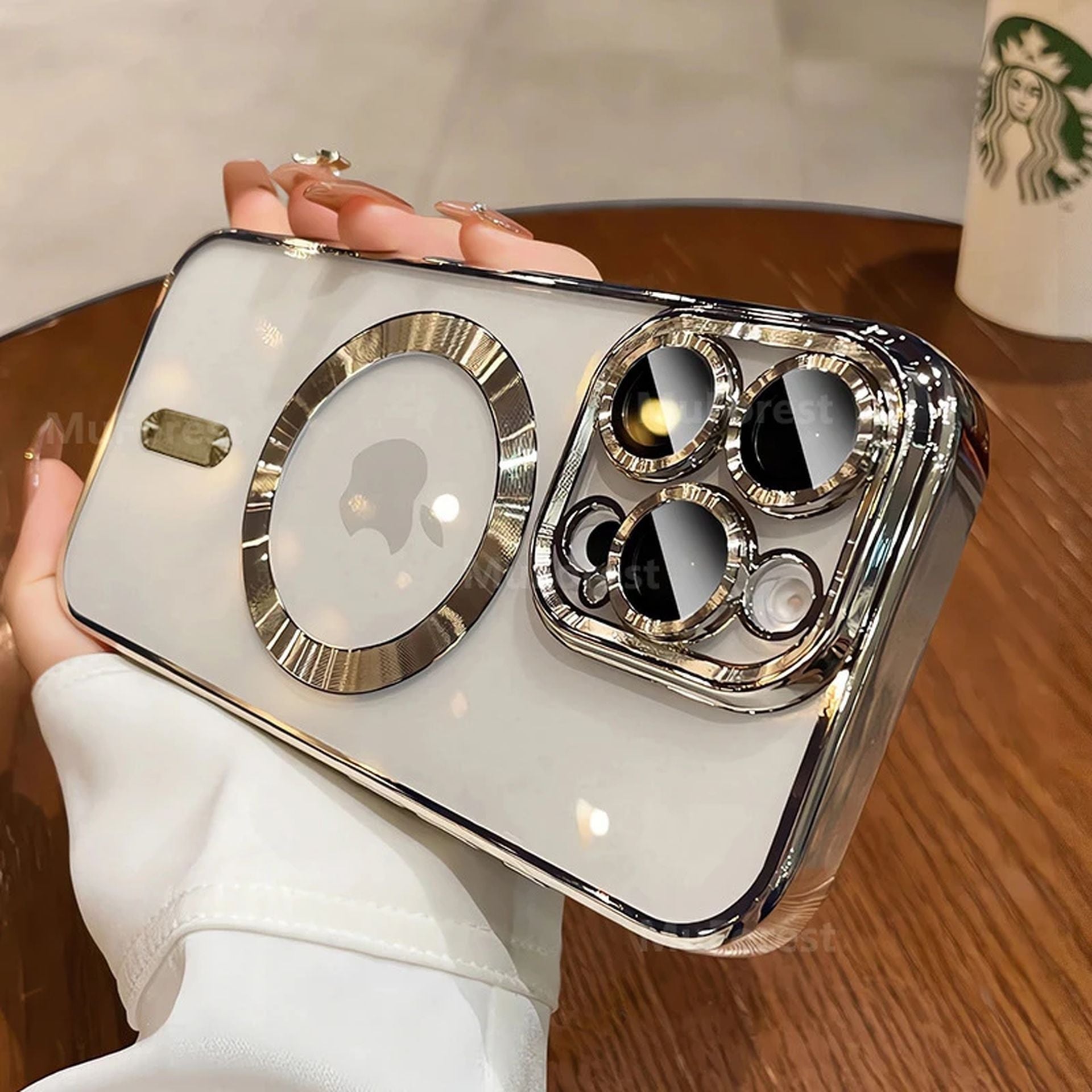 Coque Magnique Transparent Avec Anneau de Protection pour iPhone 13 Pro - Argent