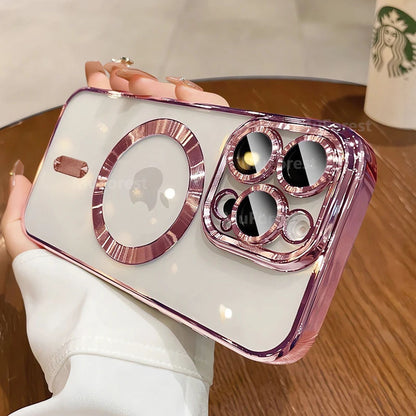Coque Magnique Transparent Avec Anneau de Protection pour iPhone 14 Pro Max - Rose