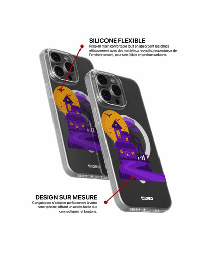 Coque maison hantée violette pour iPhone