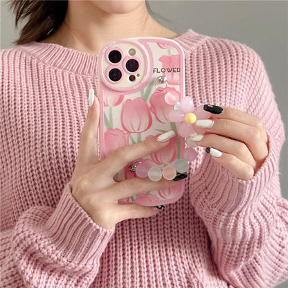 Coque Motif de Fleurs Avec Support en Perles pour iPhone 15 Plus - Coque Wiqeo 10€-15€, Chaine, Coque, iPhone 15 Plus, Silicone Wiqeo, Déstockeur de Coques Pour iPhone