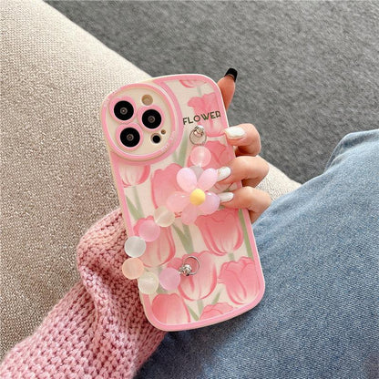 Coque Motif de Fleurs Avec Support en Perles pour iPhone 15 Plus - Coque Wiqeo 10€-15€, Chaine, Coque, iPhone 15 Plus, Silicone Wiqeo, Déstockeur de Coques Pour iPhone
