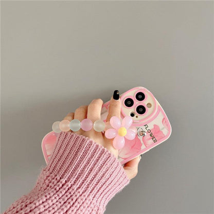 Coque Motif de Fleurs Avec Support en Perles pour iPhone 15 Plus - Coque Wiqeo 10€-15€, Chaine, Coque, iPhone 15 Plus, Silicone Wiqeo, Déstockeur de Coques Pour iPhone