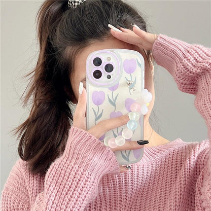 Coque Motif de Fleurs Avec Support en Perles pour iPhone 15 Plus - Coque Wiqeo 10€-15€, Chaine, Coque, iPhone 15 Plus, Silicone Wiqeo, Déstockeur de Coques Pour iPhone