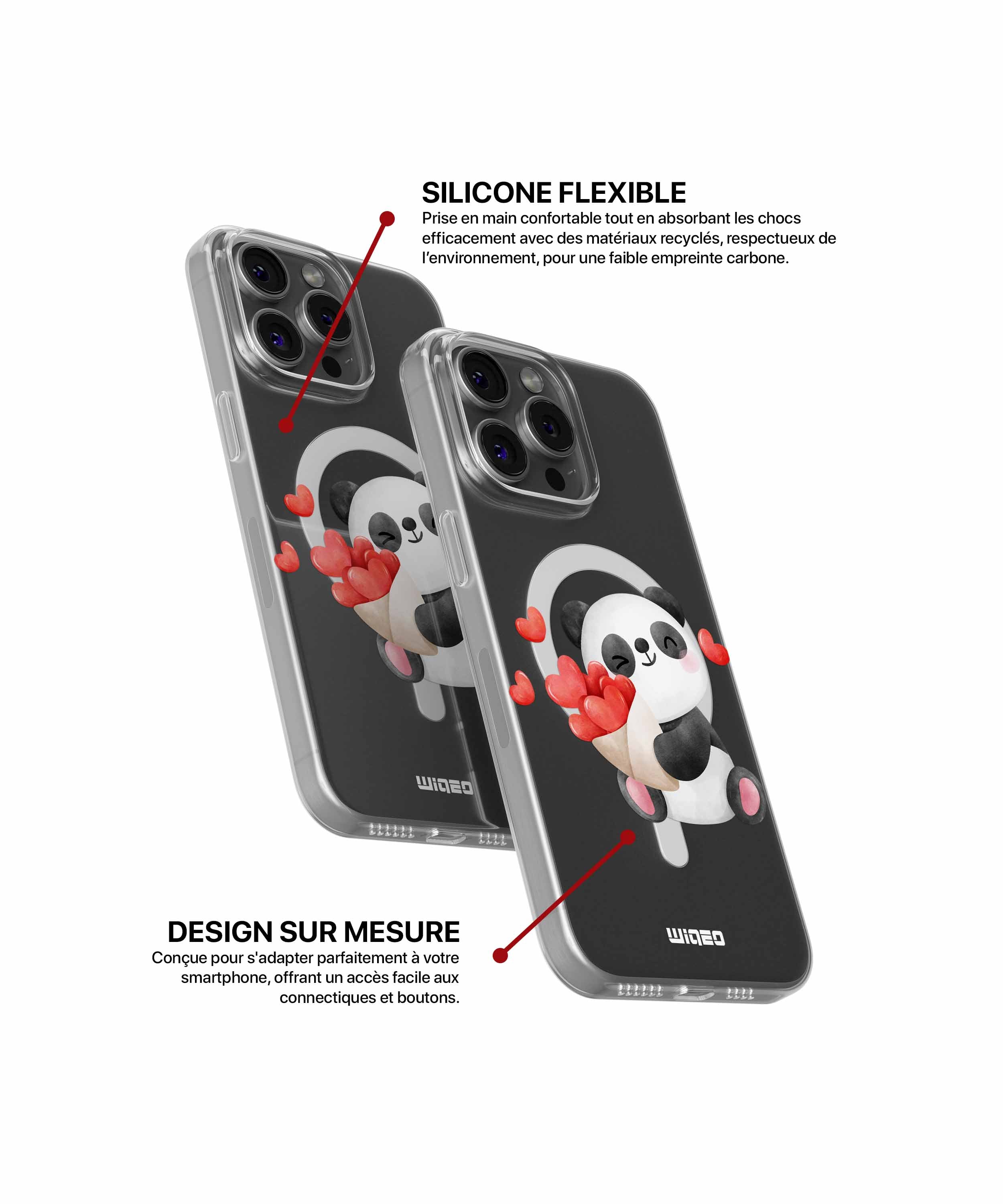 Coque panda tendre bouquet pour iPhone