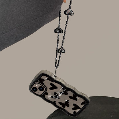 Coque Papillons et Cœurs avec Sangle pour iPhone 16 Pro