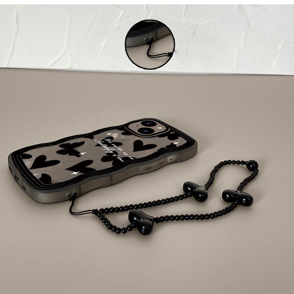 Coque Papillons et Cœurs avec Sangle pour iPhone 16 Pro