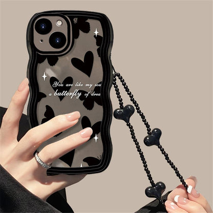 Coque Papillons et Cœurs avec Sangle pour iPhone 16 Pro Max