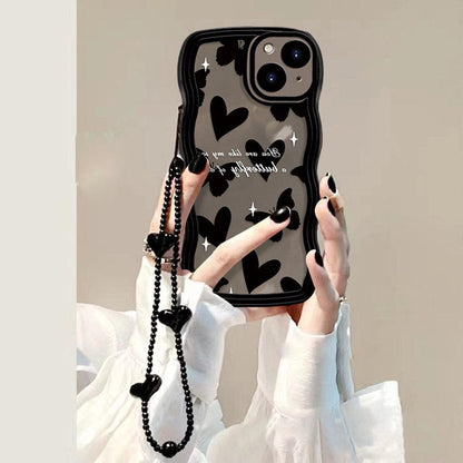 Coque Papillons et Cœurs avec Sangle pour iPhone 16 Pro Max