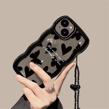 Coque Papillons et Cœurs avec Sangle pour iPhone 16 Pro Max
