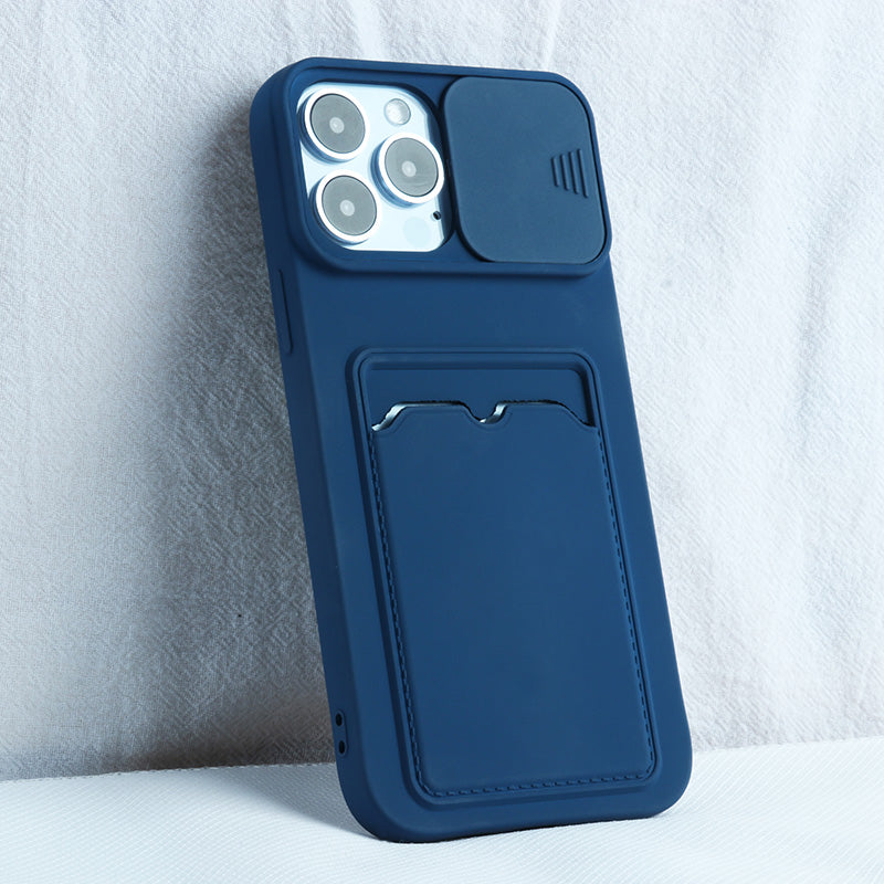 Coque Porte-carte en Silicone Avec Protection Coulissante pour iPhone 13 Pro