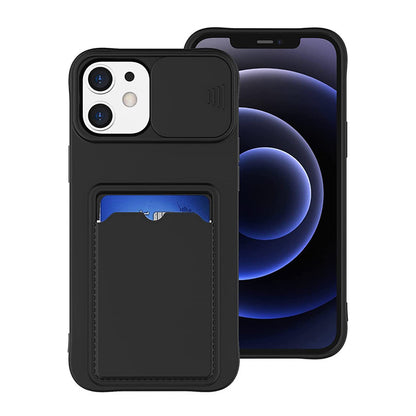 Coque Porte-carte en Silicone Avec Protection Coulissante pour iPhone 14 Pro Max - Noir