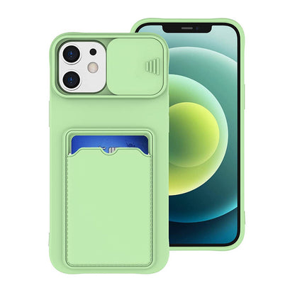 Coque Porte-carte en Silicone Avec Protection Coulissante pour iPhone 14 Pro Max - Vert Clair