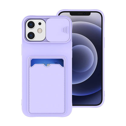Coque Porte-carte en Silicone Avec Protection Coulissante pour iPhone 14 Pro Max - Violet Clair