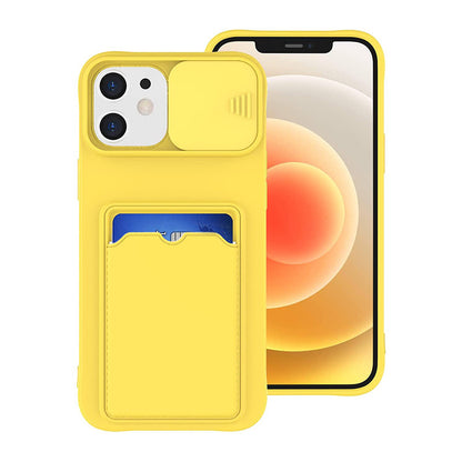 Coque Porte-carte en Silicone Avec Protection Coulissante pour iPhone 14 Pro Max - Jaune