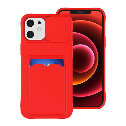 Coque Porte-carte en Silicone Avec Protection Coulissante pour iPhone 16 - Rouge