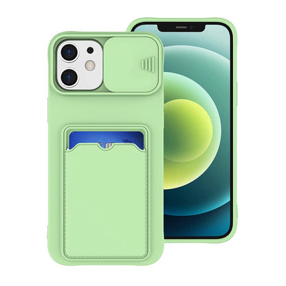 Coque Porte-carte en Silicone Avec Protection Coulissante pour iPhone 16 Pro - Vert Clair