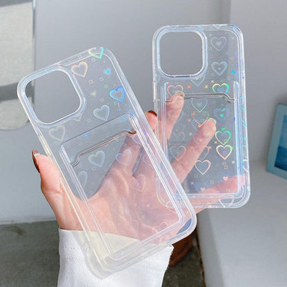 Coque Porte-carte Transparente en Cœurs pour iPhone 16 Plus