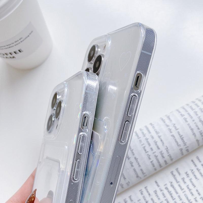Coque Porte-carte Transparente en Cœurs pour iPhone 16 Plus
