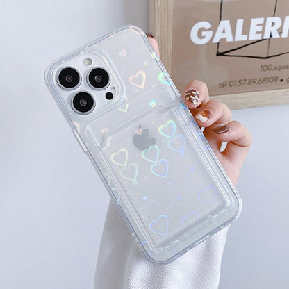Coque Porte-carte Transparente en Cœurs pour iPhone 16 Pro Max - Coque Wiqeo 10€-15€, Coque, iPhone 16 Pro Max, Portefeuille, Transparente Wiqeo, Déstockeur de Coques Pour iPhone