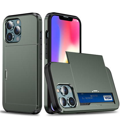 Coque Porte-cartes Armure Coulissante pour iPhone 13 Pro - Vert Foncé