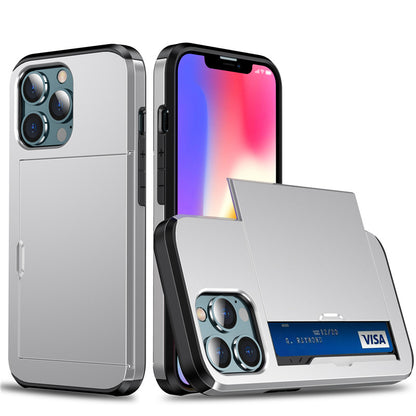 Coque Porte-cartes Armure Coulissante pour iPhone 14 Pro Max - Argent