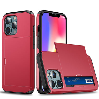 Coque Porte-cartes Armure Coulissante pour iPhone 14 Pro Max - Rouge