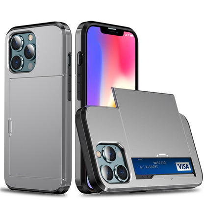 Coque Porte-cartes Armure Coulissante pour iPhone 14 Pro Max - Gris