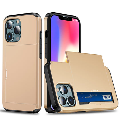 Coque Porte-cartes Armure Coulissante pour iPhone 14 Pro Max - Or