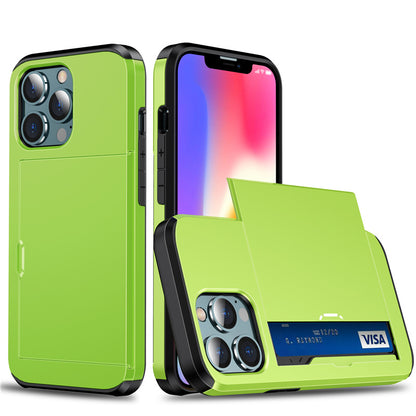 Coque Porte-cartes Armure Coulissante pour iPhone 14 Pro Max - Vert