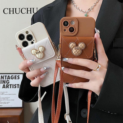 Coque Portefeuille Aspect Cuir en Diamant pour iPhone 16