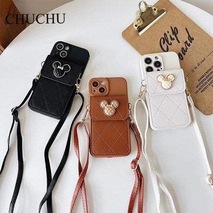 Coque Portefeuille Aspect Cuir en Diamant pour iPhone 16