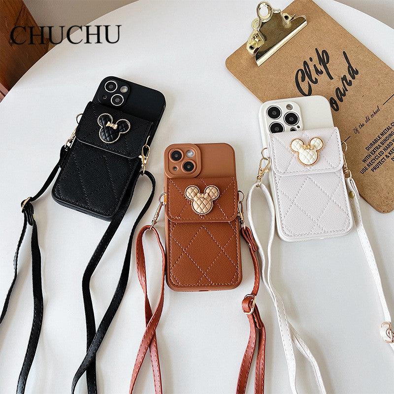 Coque Portefeuille Aspect Cuir en Diamant pour iPhone 16