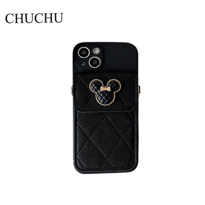 Coque Portefeuille Aspect Cuir en Diamant pour iPhone 16
