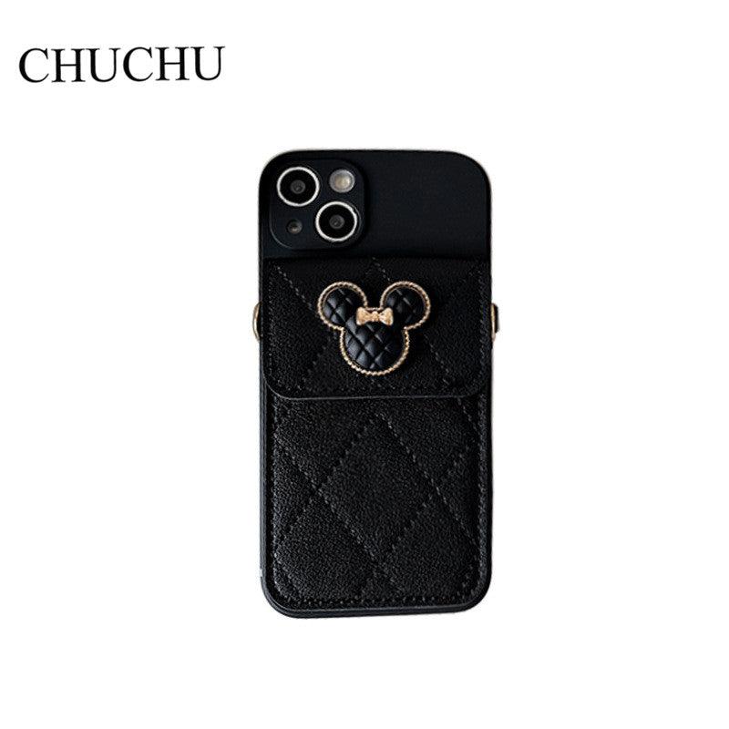 Coque Portefeuille Aspect Cuir en Diamant pour iPhone 16