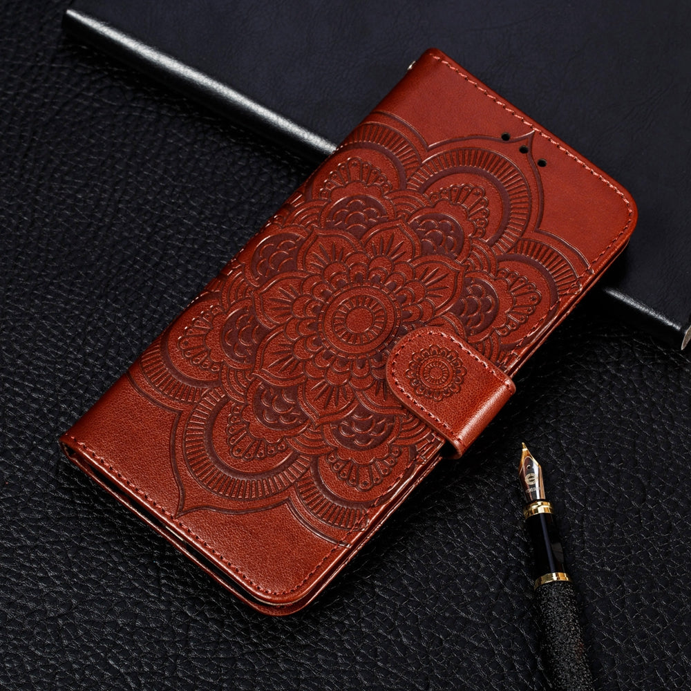 Coque Portefeuille Motif à Fleurs pour iPhone 15 - Marron