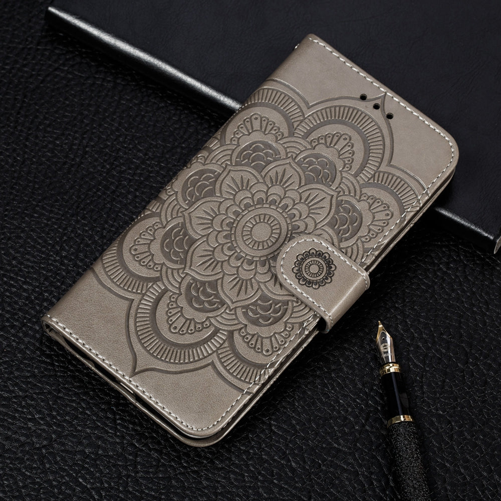 Coque Portefeuille Motif à Fleurs pour iPhone 15 - Gris