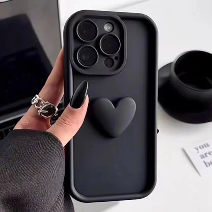 Coque Silhouette Douce Avec Cœur 3D Antichoc pour iPhone 16 - Noir