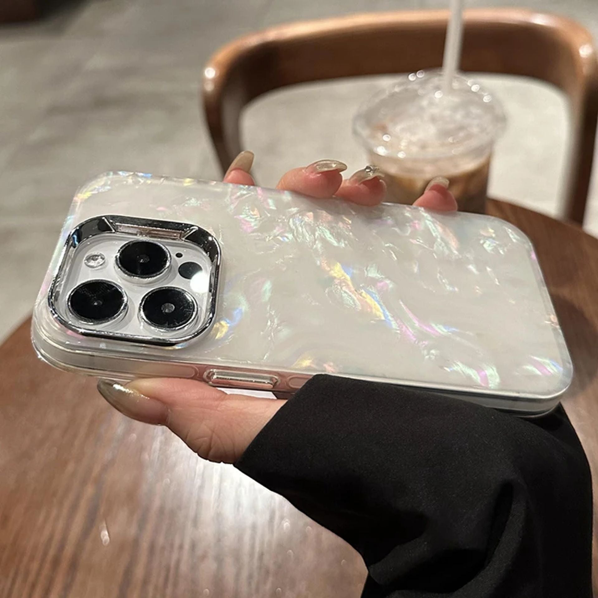 Coque Transparent Brillante Avec Effet Arc en Ciel pour iPhone 16