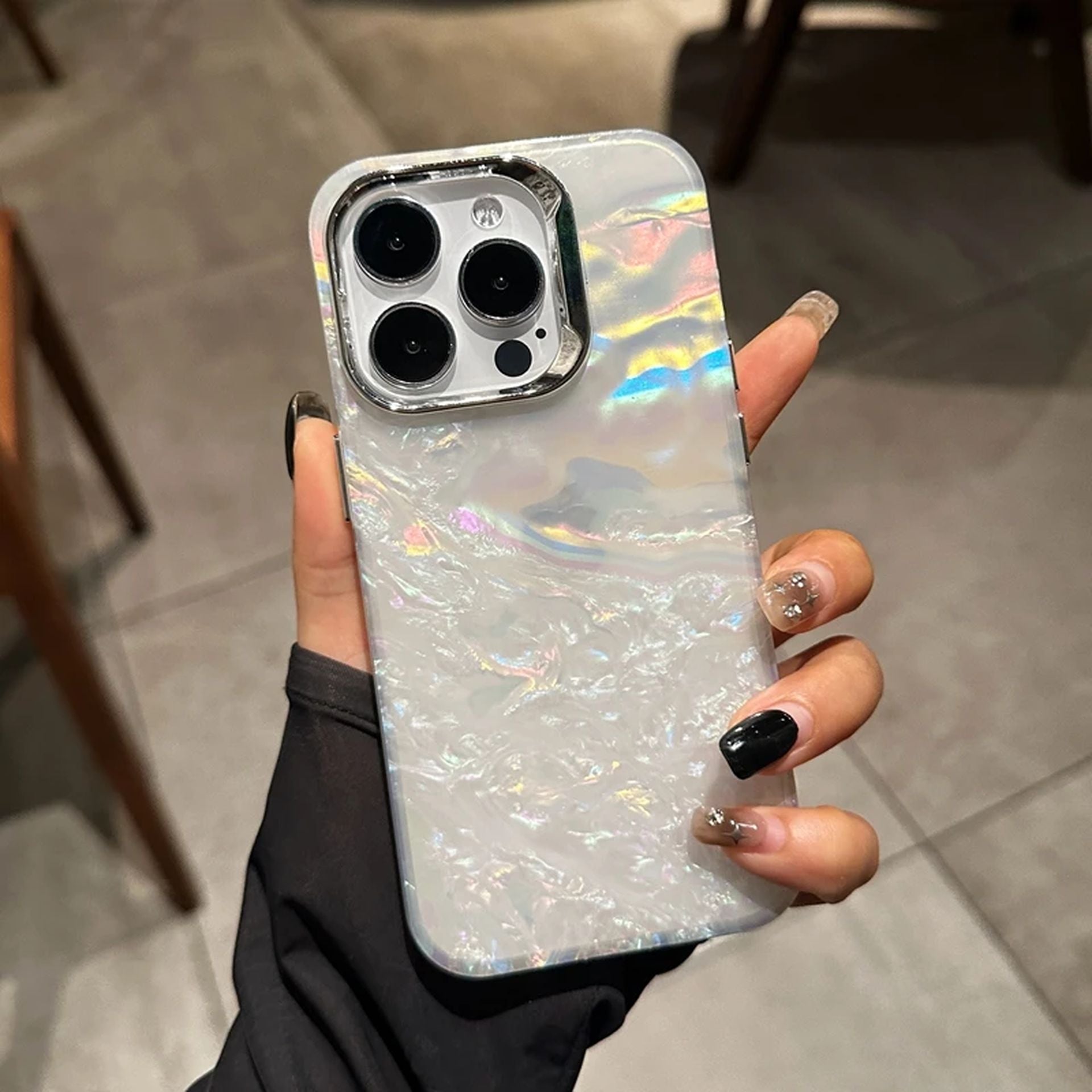 Coque Transparent Brillante Avec Effet Arc en Ciel pour iPhone 16