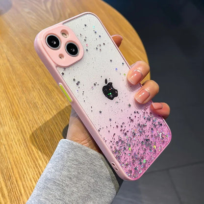 Coque Transparente Anti-choc Avec Bling Étoilé pour iPhone 14 - Rose